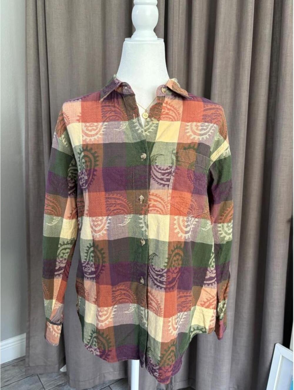 Rare & Unique Vintage Dress Barn Paisley Plaid Cotton Button Down Shirt M